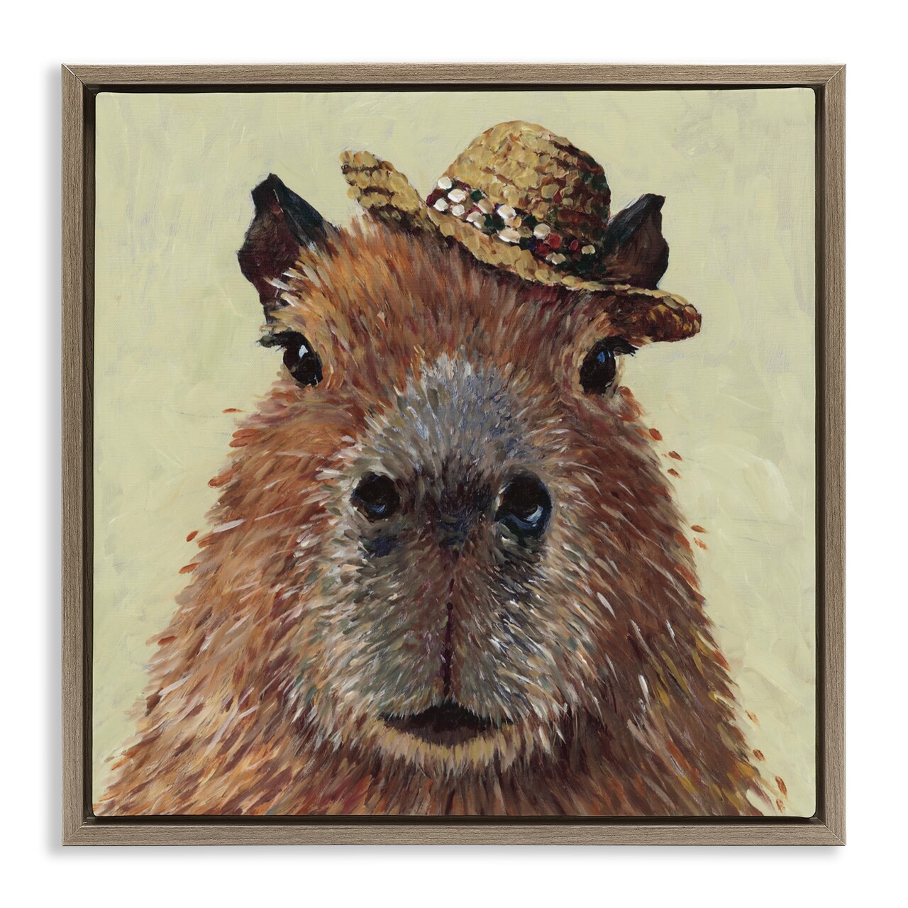 Stupell Industries Capybara with Straw Hat Floating Frame, design by Studio Bautista